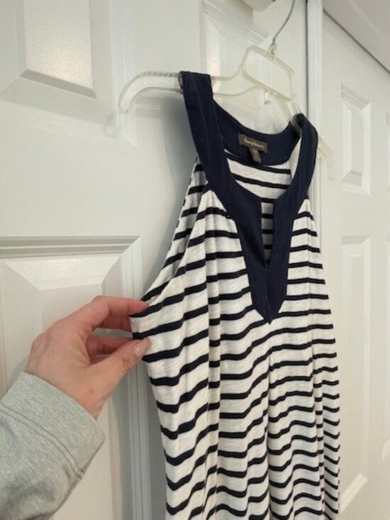 TOMMY BAHAMA Sleeveless Blue White Striped w/Tropical Print Cotton Dress MEDIUM - Picture 5 of 14